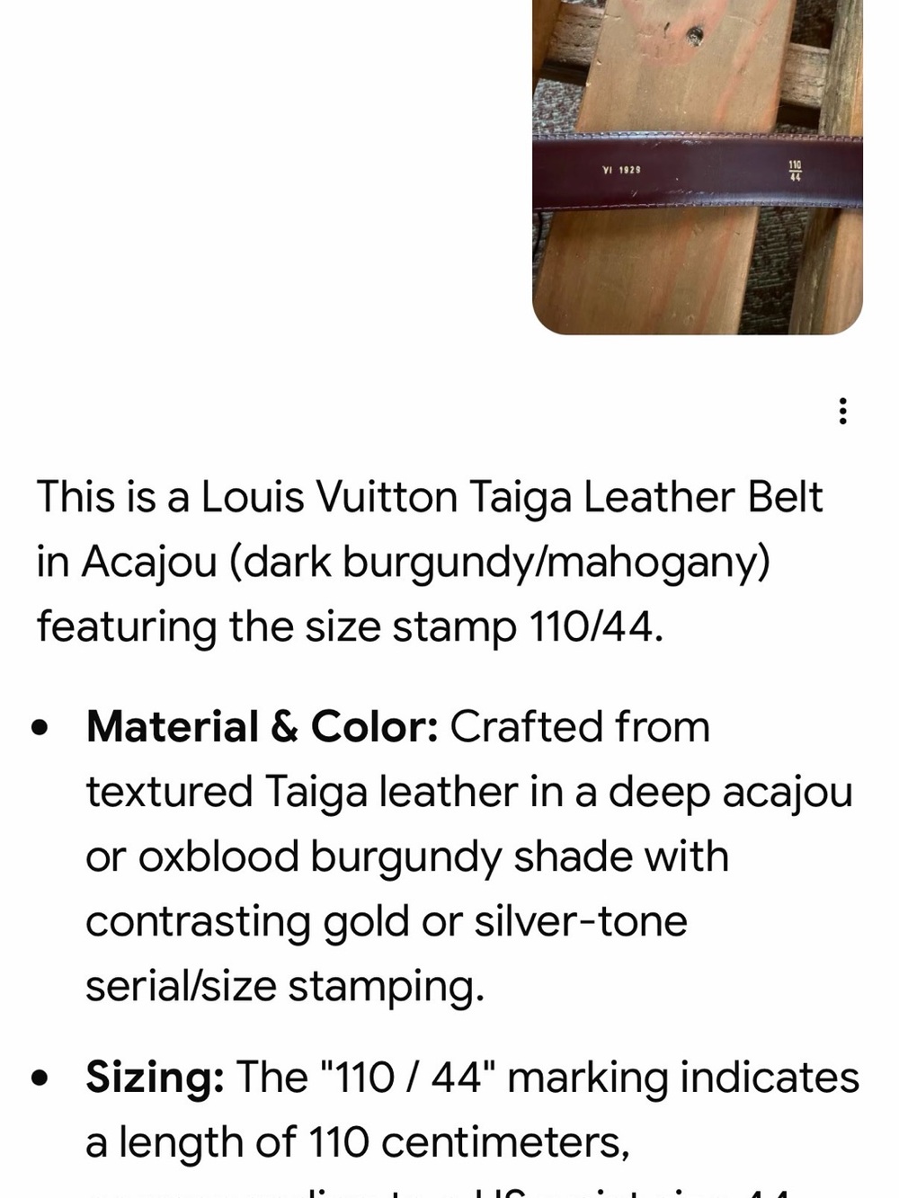 Louis Vuitton Deep Burgundy Leather Belt with Gold-Tone Buckle Sz 110/44 - Picture 13 of 15